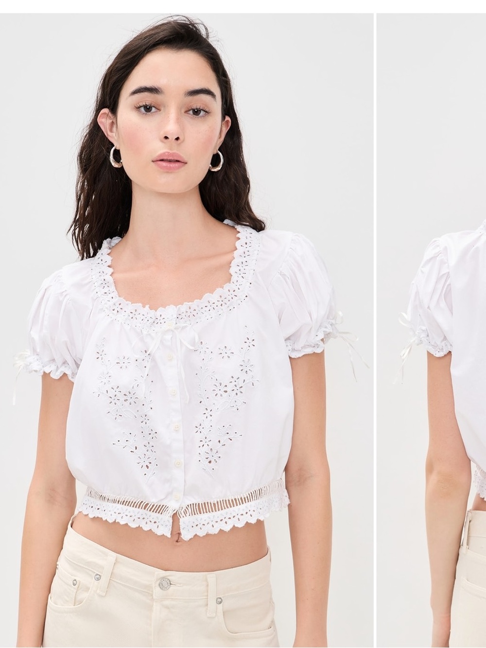 Warp + Weft Prairie Poplin Eyelet Cropped Top – White – Size XS